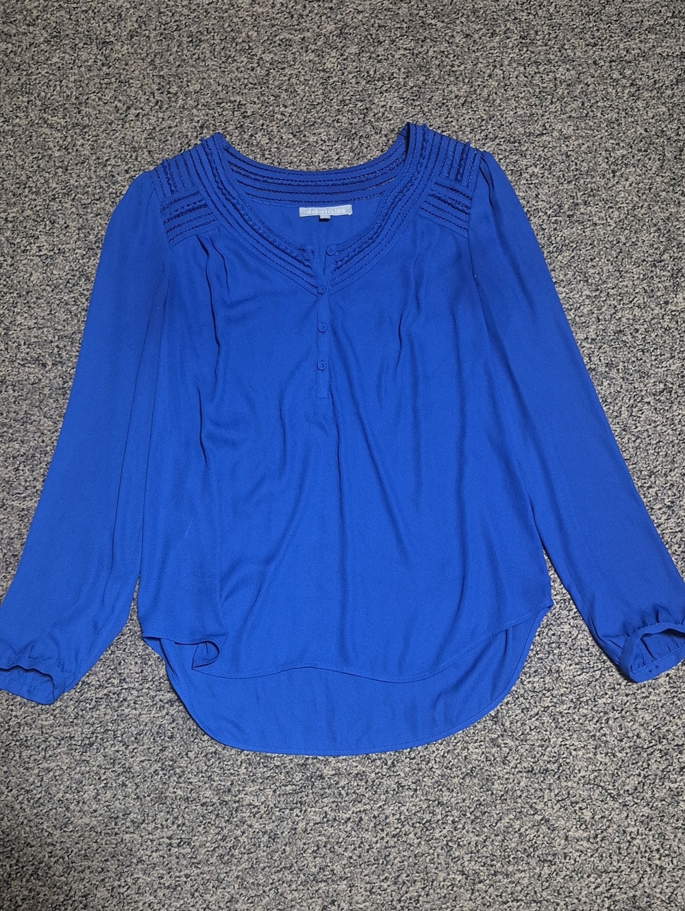 Daniel Rainn Royal Blue V-Neck Buttoned Long-Sleeve Blouse